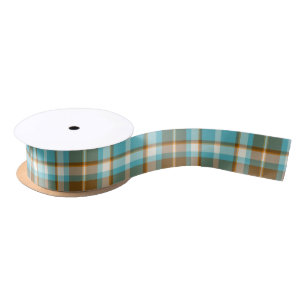 Tartan Patroon Turquoise en Gold ID210 Satijnen Lint