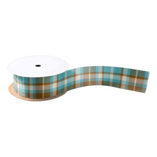 Tartan Patroon Turquoise en Gold ID210 Satijnen Lint (Spoel)