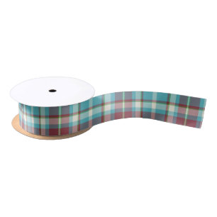 Tartan Patroon Turquoise en Red ID210 Satijnen Lint