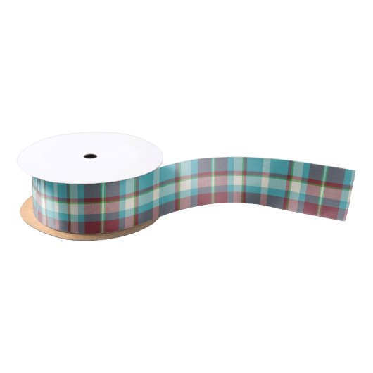 Tartan Patroon Turquoise en Red ID210 Satijnen Lint (Spoel)