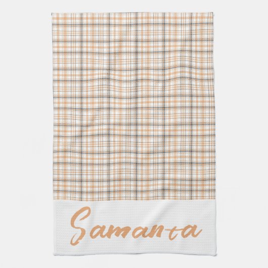 tartan patroon wit grijs wit naam theedoek (Verticaal)