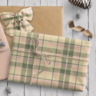 Tartan Pattern8 Zacht Sage en Roos Roze ID210 Cadeaupapier
