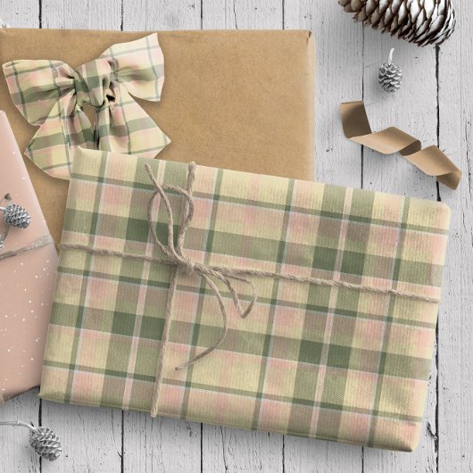 Tartan Pattern8 Zacht Sage en Roos Roze ID210 Cadeaupapier