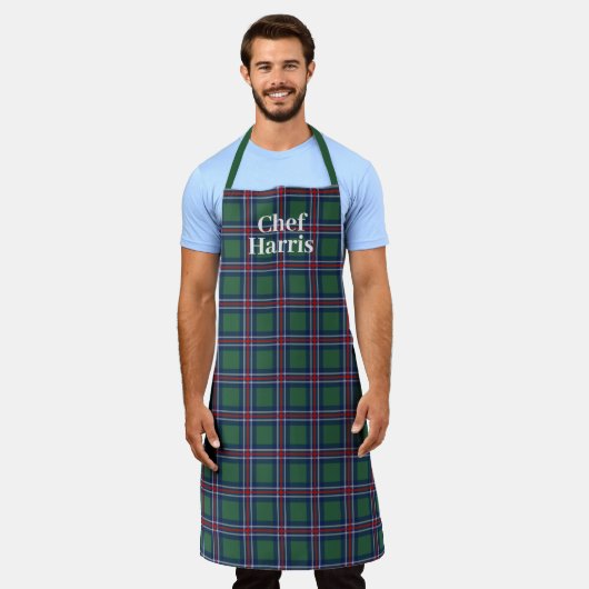 Tartan pattern kitchen apron for men and women schort (Gedragen)