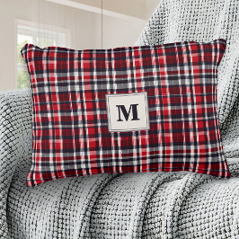 Tartan Pattern Red Plaid Christmas Monogrammed Accent Kussen