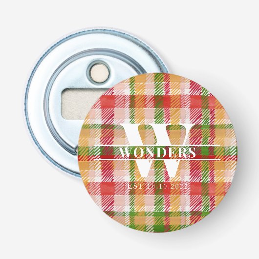 Tartan Plaid Basics Monogram evenement feest bruil Button Flesopener (Voorkant)