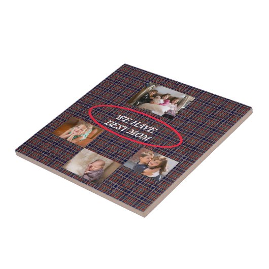 Tartan Plaid Best Mom Freestyle Font Tegeltje (Zijkant)