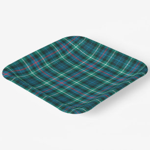 Tartan Plaid Blauw Groen Rood Kerstfeest Papieren Bordje