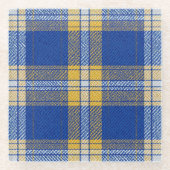 Tartan Plaid Blue and Yellow Glass Drinks Coaster Glazen Onderzetter (Voorkant)