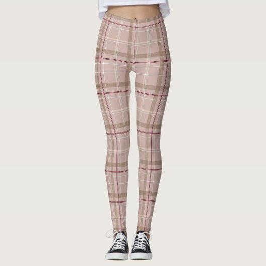 Tartan Plaid Bourgondië Tan Pink | LEGGINGS (Voorkant)