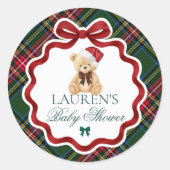 Tartan Plaid Christmas Baby Shower Envelope Seal Ronde Sticker (Voorkant)