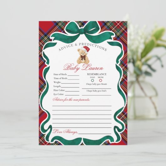 Tartan Plaid Christmas Bear Advice for Baby Card Kaart (Staand voorkant)
