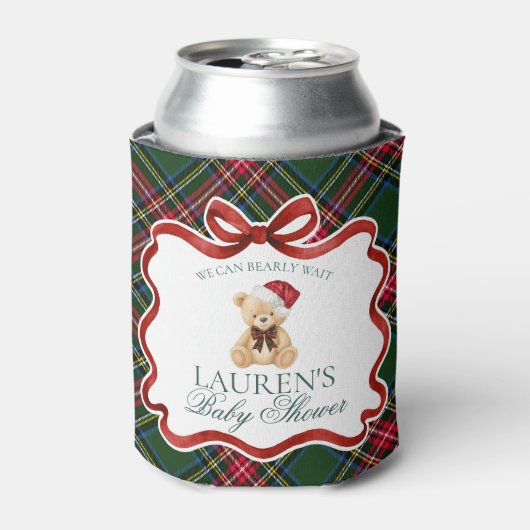 Tartan Plaid Christmas Bear Baby Shower Favor Blikjeskoeler (Blikje Voorkant)