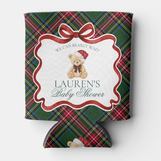 Tartan Plaid Christmas Bear Baby Shower Favor Blikjeskoeler (Voorkant)