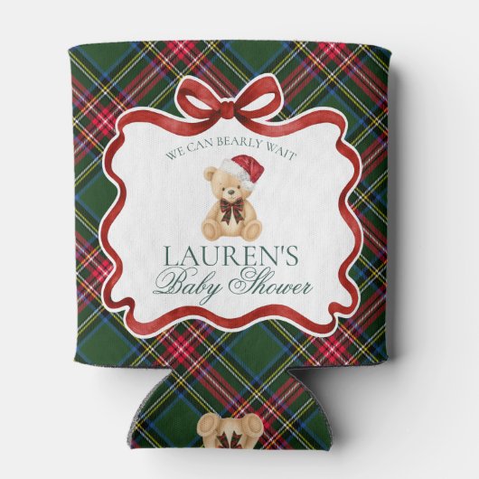 Tartan Plaid Christmas Bear Baby Shower Favor Blikjeskoeler (Achterkant)