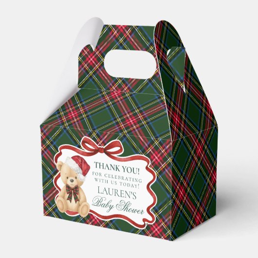 Tartan Plaid Christmas Bear Baby Shower Favor Box Bedankdoosjes (Achterkant)