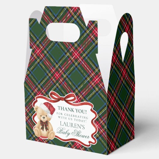 Tartan Plaid Christmas Bear Baby Shower Favor Box Bedankdoosjes (Geopend)