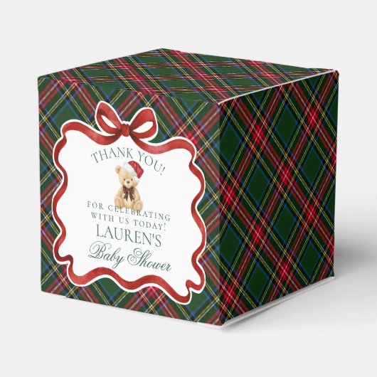 Tartan Plaid Christmas Bear Baby Shower Favor Box Bedankdoosjes (Achterkant)