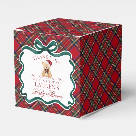 Tartan Plaid Christmas Bear Baby Shower Favor Box Bedankdoosjes (Voorkant Zijde)
