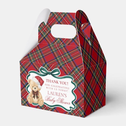 Tartan Plaid Christmas Bear Baby Shower Favor Box Bedankdoosjes (Achterkant)