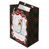 Tartan Plaid Christmas Bear Baby Shower Favors Medium Cadeauzakje (Voorkant Gekanteld)