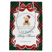 Tartan Plaid Christmas Bear Baby Shower Favors Medium Cadeauzakje (Achterkant)