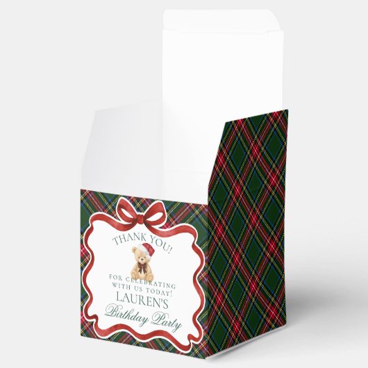Tartan Plaid Christmas Bear Birthday Favor Box Bedankdoosjes (Geopend)