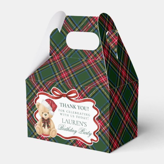 Tartan Plaid Christmas Bear Birthday Favor Box Bedankdoosjes (Voorkant Zijde)