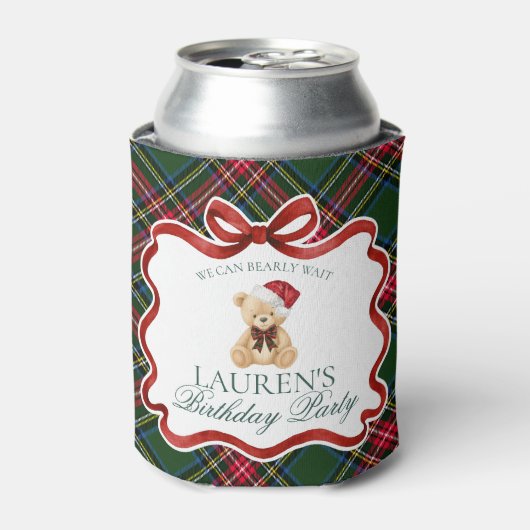 Tartan Plaid Christmas Bear Birthday Party Favor Blikjeskoeler (Blikje Voorkant)
