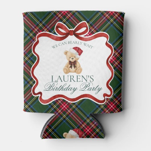 Tartan Plaid Christmas Bear Birthday Party Favor Blikjeskoeler (Voorkant)