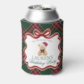 Tartan Plaid Christmas Bear Birthday Party Favor Blikjeskoeler (Blikje Achterkant)
