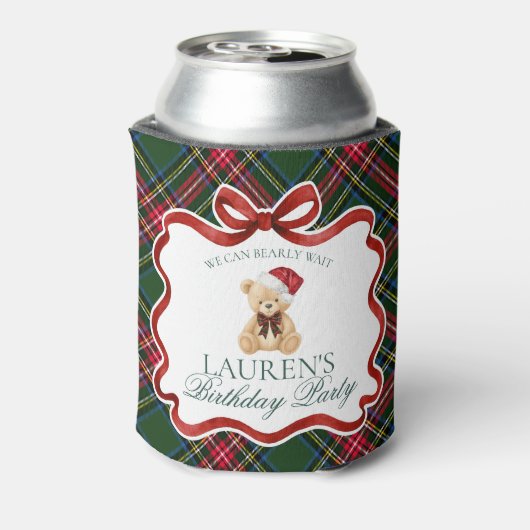 Tartan Plaid Christmas Bear Birthday Party Favor Blikjeskoeler (Blikje Achterkant)