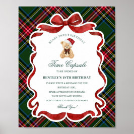 Tartan Plaid Christmas Bear Birthday Time Capsule Poster