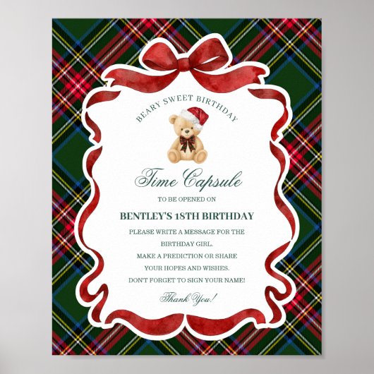 Tartan Plaid Christmas Bear Birthday Time Capsule Poster (Voorkant)