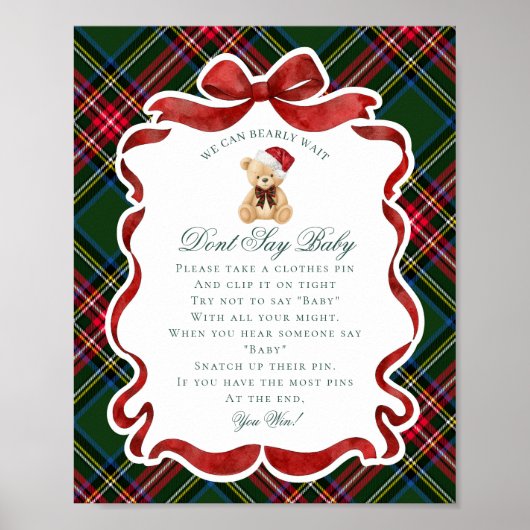 Tartan Plaid Christmas Bear Dont Say Baby Game Poster (Voorkant)