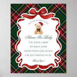 Tartan Plaid Christmas Bear Shower Advice for Baby Poster