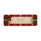 Tartan Plaid Christmas Red Bow Address Label (Voorkant)