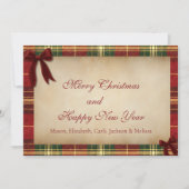 Tartan Plaid Christmas Red Bow Christmas Card Feestdagenkaart (Voorkant)