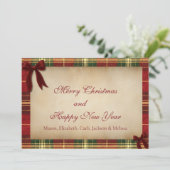 Tartan Plaid Christmas Red Bow Christmas Card Feestdagenkaart (Staand voorkant)