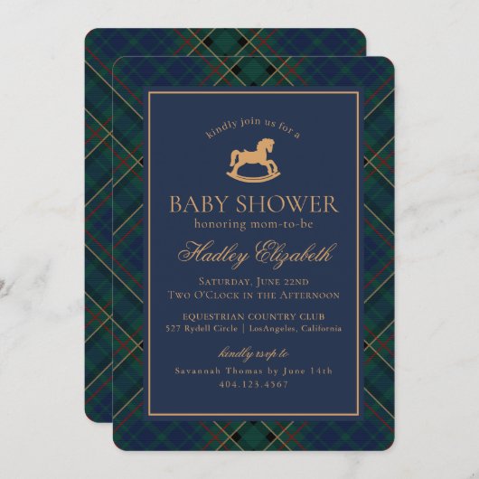 Tartan Plaid Classic Rocking Horse Baby Shower Kaart (Voorkant / Achterkant)