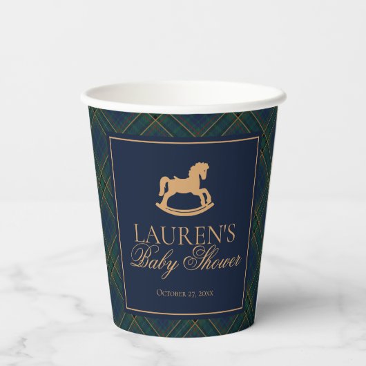 Tartan Plaid Classic Rocking Horse Baby Shower Papieren Bekers (Achterkant)