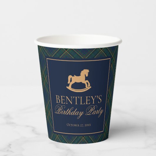 Tartan Plaid Classic Rocking Horse Birthday Papieren Bekers (Achterkant)