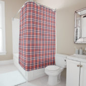 Tartan Plaid Curtain Coral Navy Gift for Retirees Douchegordijn (In situ)