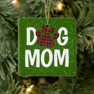 Tartan Plaid Dog Pawprint met Hondenhaar Keramisch Ornament