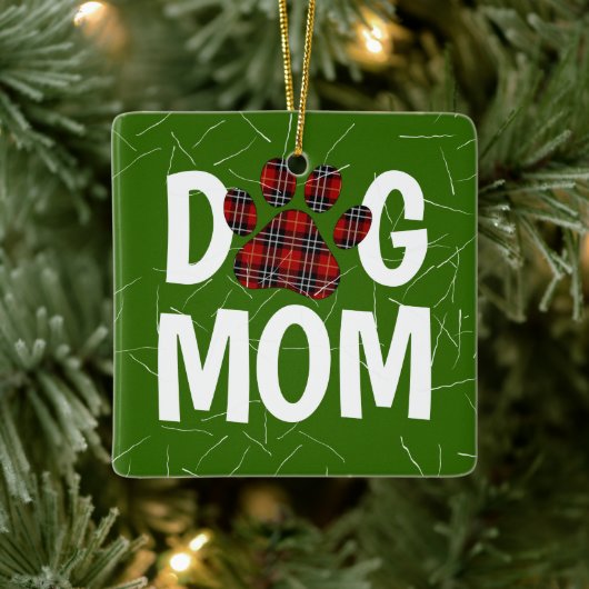 Tartan Plaid Dog Pawprint met Hondenhaar Keramisch Ornament (Boom)