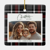 Tartan Plaid Foto Kerstmis Keramisch Ornament (Achterkant)
