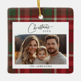 Tartan Plaid Foto Kerstmis Keramisch Ornament