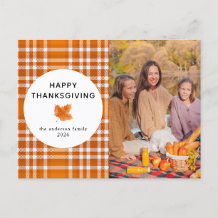 Tartan Plaid   Gelukkige Thanksgiving Herfstfoto Feestdagenkaart