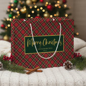 Tartan Plaid Gold Script Vrolijk kerstfeest Groot Cadeauzakje