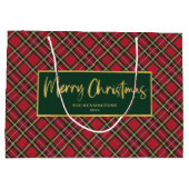 Tartan Plaid Gold Script Vrolijk kerstfeest Groot Cadeauzakje (Achterkant)